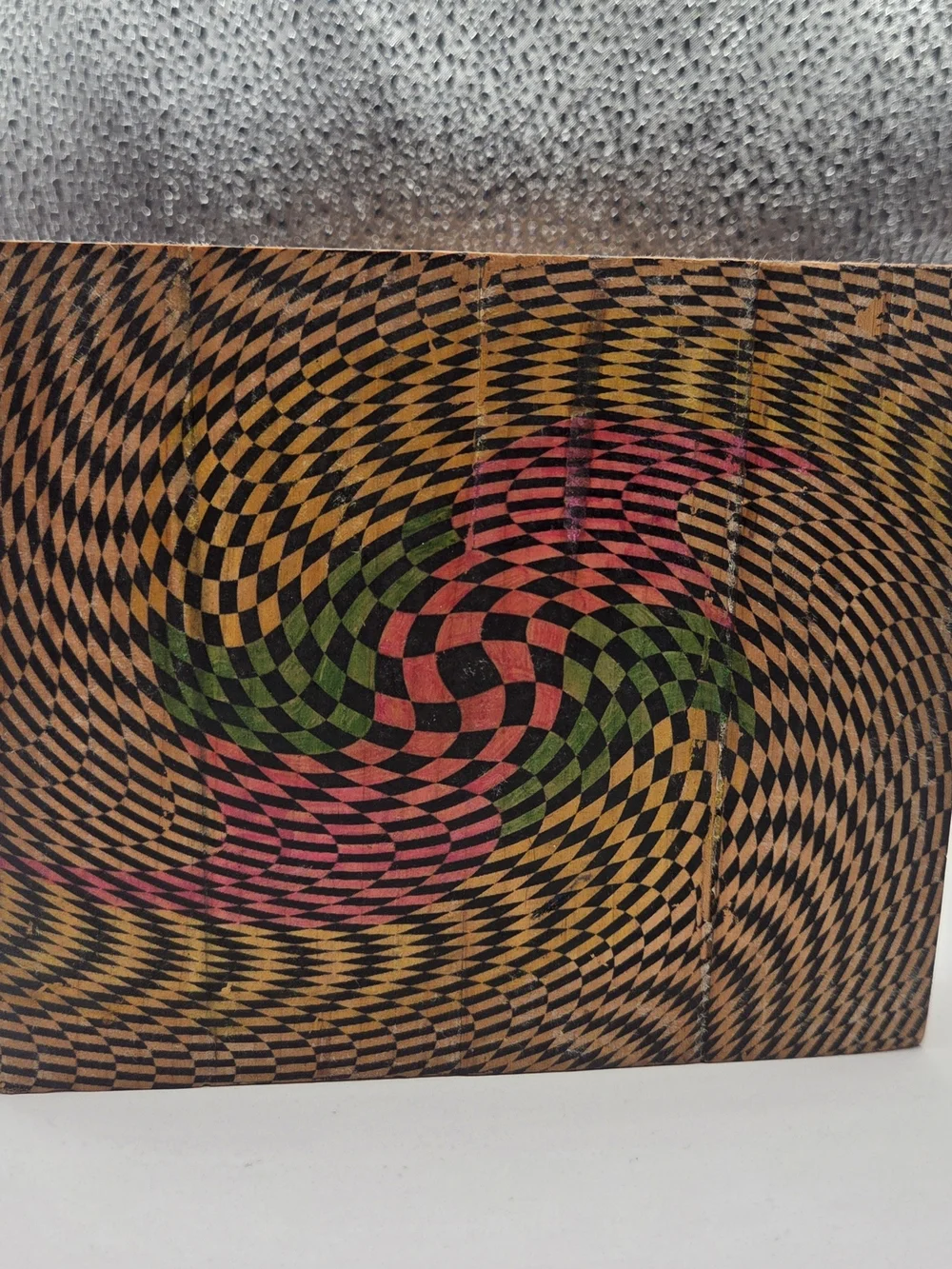 Handmade Op Art / psychedelic geometric wooden decorative art piece